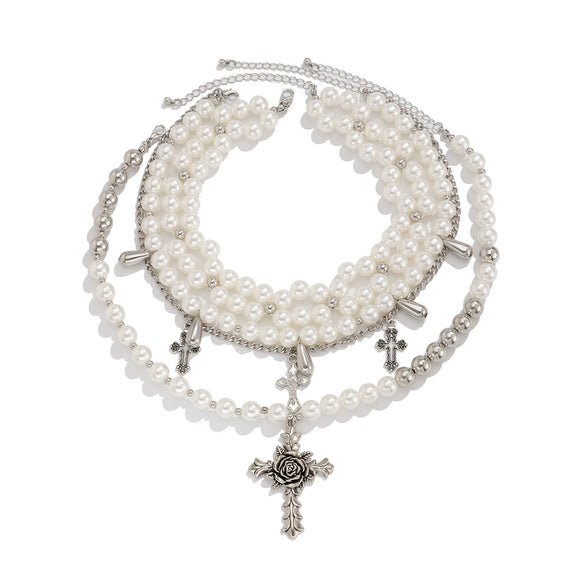 Jewelry Vintage Baroque Clavicle Chain Imitation Pearl Alloy Geometric Electroplating