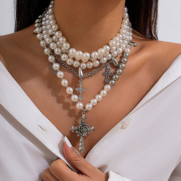 Jewelry Vintage Baroque Clavicle Chain Imitation Pearl Alloy Geometric Electroplating