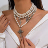 Jewelry Vintage Baroque Clavicle Chain Imitation Pearl Alloy Geometric Electroplating