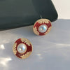 Jewelry Vintage Fragrant Style Heartshaped Geometric Round Earrings For Women Dripping Oil Alloy Imitation Pearl Electroplating
