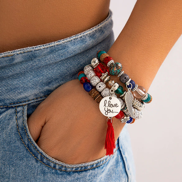 Jewelry Vintage Handmade Alloy Bracelet With Leaves And Geometric Pattern Electroplated