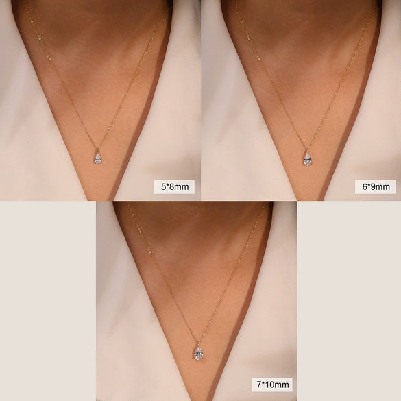 Jewelry Water Drop Pear Pendant Clavicle Chain Women's 925 Sterling Silver Geometric Zircon Necklace 14K Gold Plated
