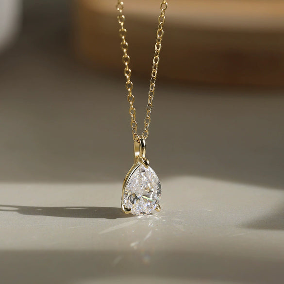 Jewelry Water Drop Pear Pendant Clavicle Chain Women's 925 Sterling Silver Geometric Zircon Necklace 14K Gold Plated