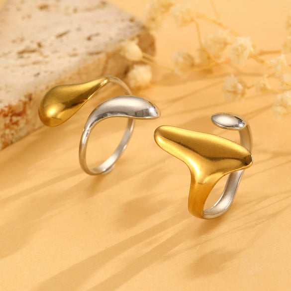 Jewelry Water Wave Open Hydraulic Ring Titanium Steel Color Block Geometric Electroplated Unisex