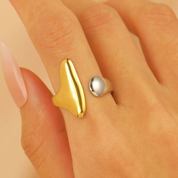 Jewelry Water Wave Open Hydraulic Ring Titanium Steel Color Block Geometric Electroplated Unisex