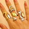 Jewelry Water Wave Open Hydraulic Ring Titanium Steel Color Block Geometric Electroplated Unisex