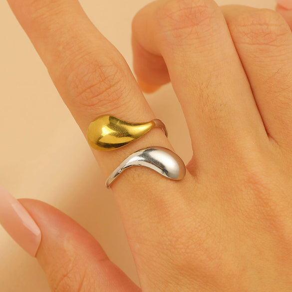 Jewelry Water Wave Open Hydraulic Ring Titanium Steel Color Block Geometric Electroplated Unisex