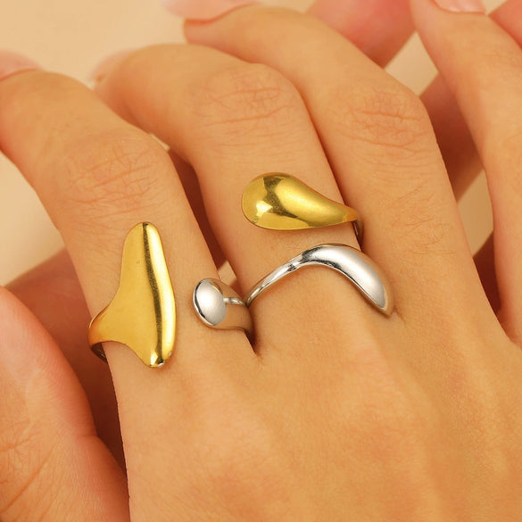 Jewelry Water Wave Open Hydraulic Ring Titanium Steel Color Block Geometric Electroplated Unisex
