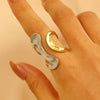 Jewelry Water Wave Open Hydraulic Ring Titanium Steel Color Block Geometric Electroplated Unisex