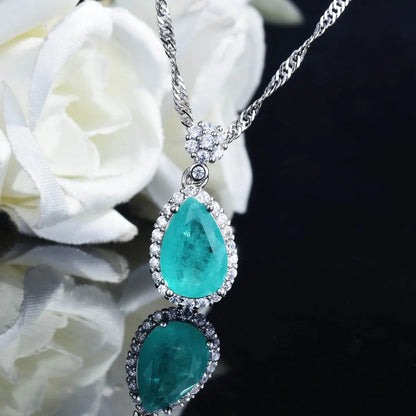 Jewelry Wholesale Simulation Natural Paraiba Set Water Drop Shape Ring Pendant Necklace Earrings