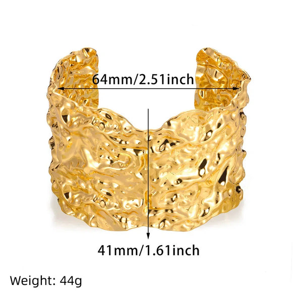 Jewelry Wide Bracelet Iron Gold Platinum Steel Color Geometric Electroplated Irregular Texture Open Fashion Personality