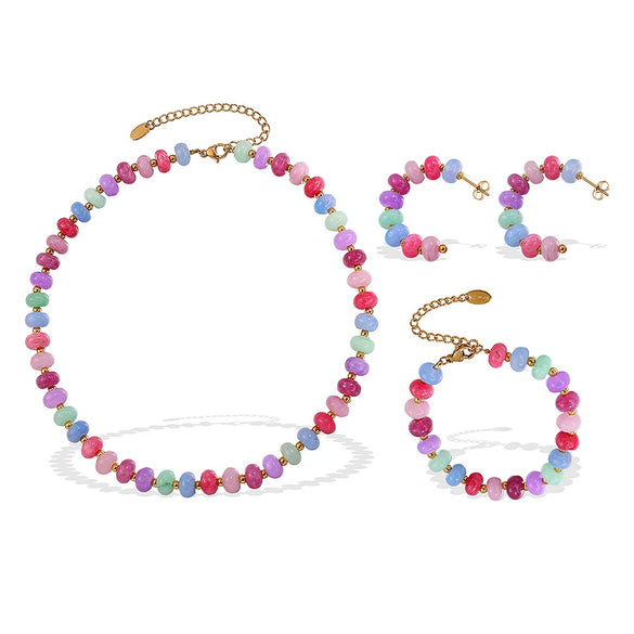 Jewelry Women Fashion Light Luxury Colorful Natural Stone Abacus Bead 316L Stainless Steel Electroplating Bracelet Earrings
