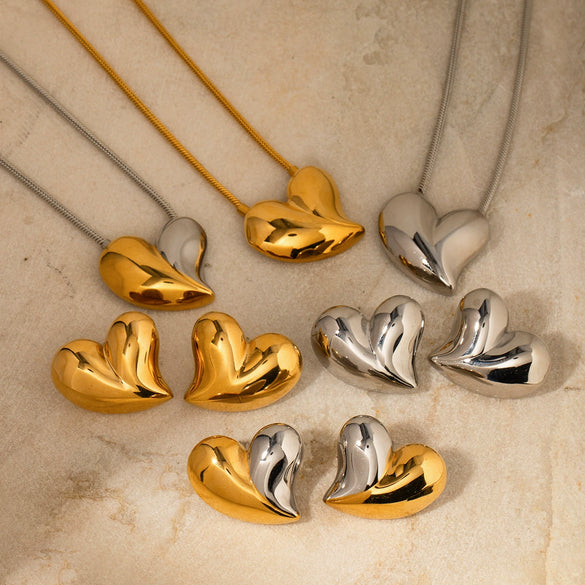 Jewelry Women Love Earrings Necklace Stainless Steel Vacuum Plated 18K Gold Non Fading With Love Drops Bell Pattern