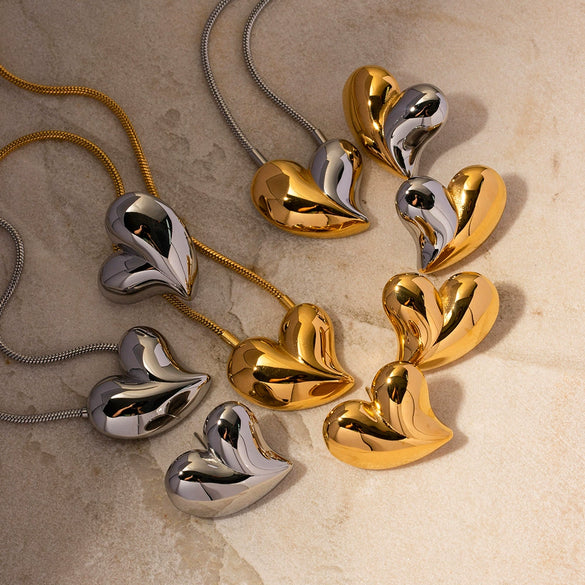 Jewelry Women Love Earrings Necklace Stainless Steel Vacuum Plated 18K Gold Non Fading With Love Drops Bell Pattern