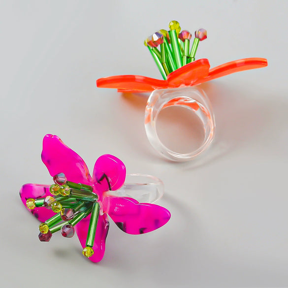 Jewelry Women Plexiglass Resin Tube Braided Weaving Flowers Earrings Ring Necklace