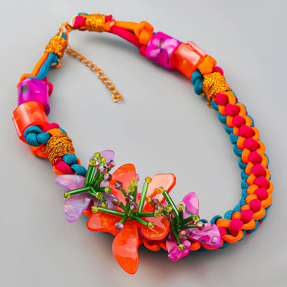 Jewelry Women Plexiglass Resin Tube Braided Weaving Flowers Earrings Ring Necklace