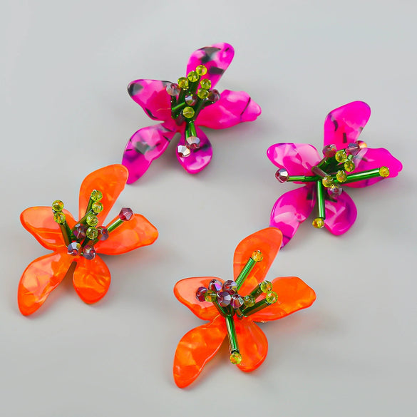 Jewelry Women Plexiglass Resin Tube Braided Weaving Flowers Earrings Ring Necklace