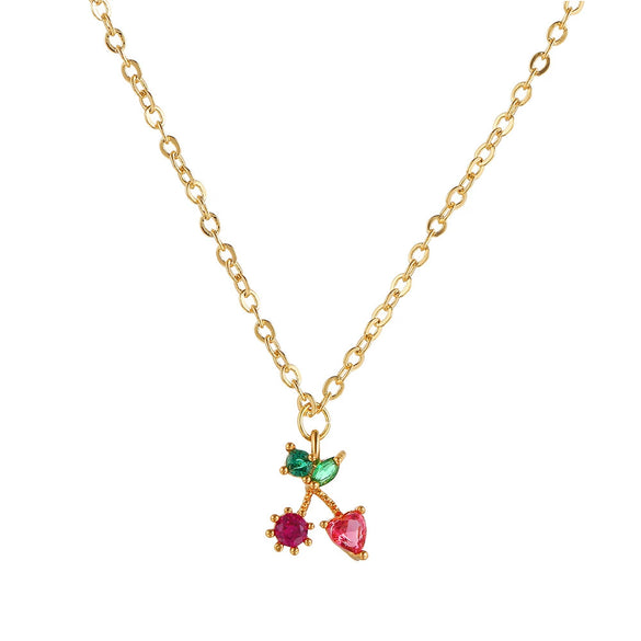 Jewelry Women's Copper Rhinestone Fruitshaped Pendant Clavicle Necklace With Zircon