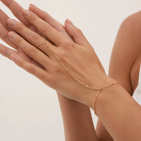 Jewelry Women's Geometric Crystal Pearl Beaded Copper Chain Finger Bracelet With Electroplating