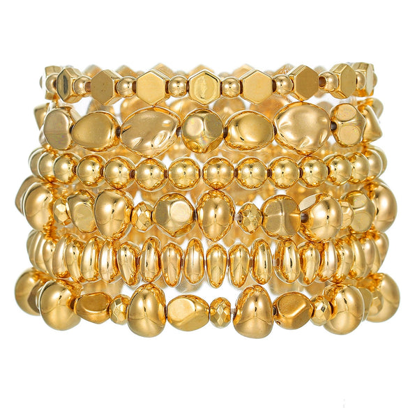 Jewelry Women's Handmade Geometric Ccb Multilayer Stacked Beads Elastic Rope Bracelet Suit