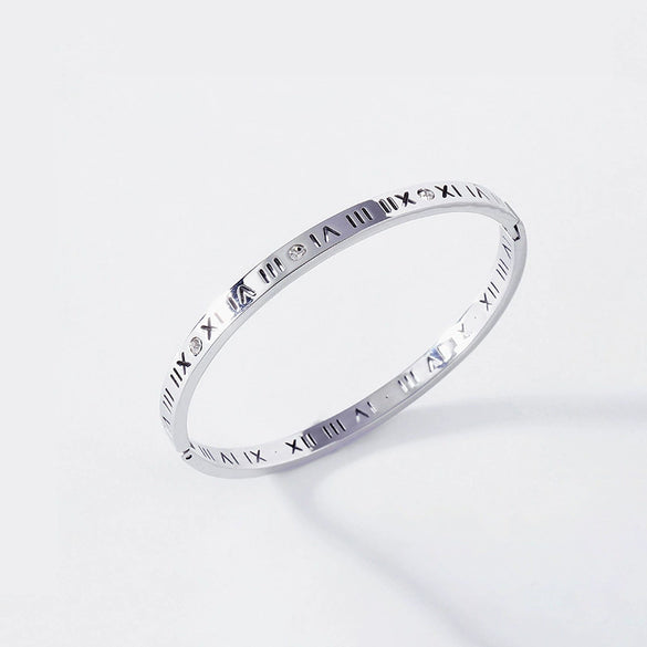 Jewelry Women's Hollow Digital Titanium Steel Bracelet Zircon Titanium Steel Roman Numeral Bracelet