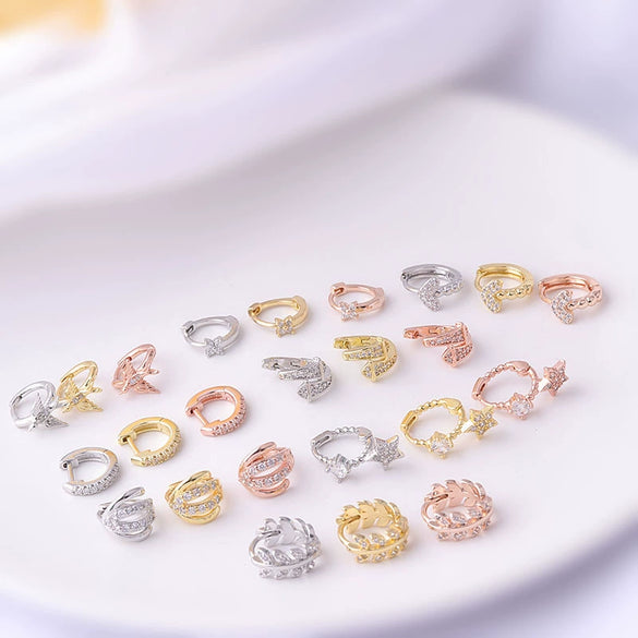 Jewelry Women's Metal Geometric Shape Microinlaid Zircon Ear Bone Small Ear Buckle Piercing Electroplated