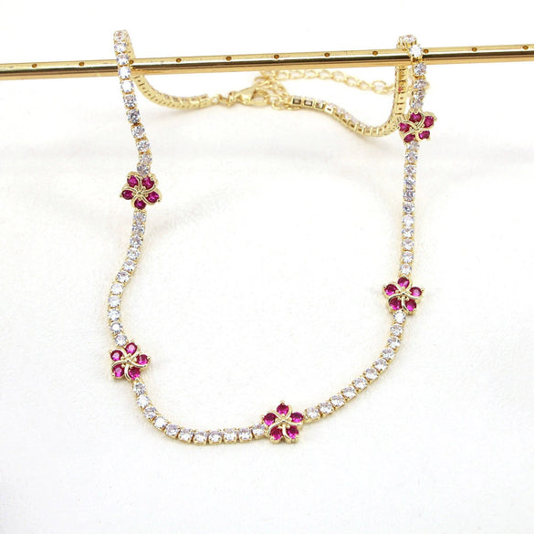 Jewelry Women's Necklace Copper Mixed Gem Inlay Zircon Flowershaped Vintage Geometric Pendant Sweater Chain