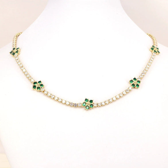 Jewelry Women's Necklace Copper Mixed Gem Inlay Zircon Flowershaped Vintage Geometric Pendant Sweater Chain