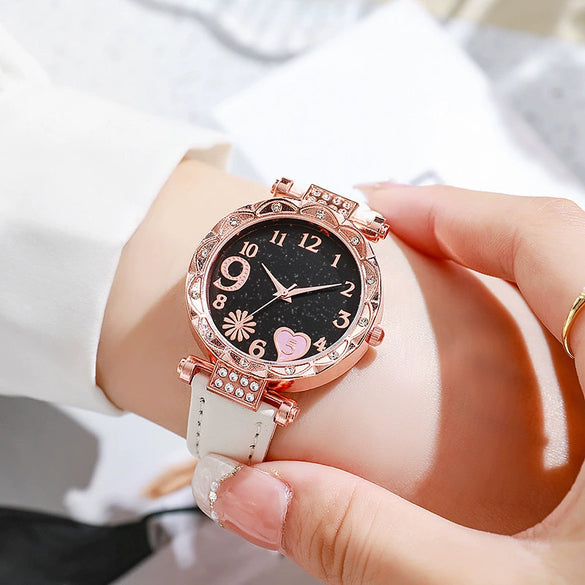 Jewelry Women's Quartz Watch Plastic Case Pu Strap Stainless Steel Buckle Round Dial Leisure Style
