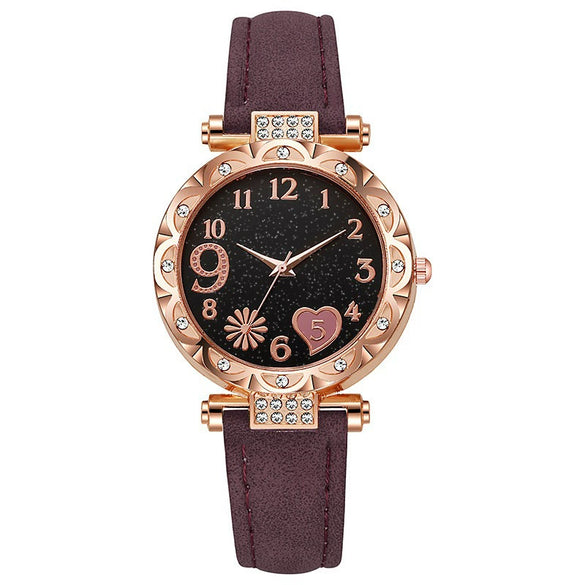 Jewelry Women's Quartz Watch Plastic Case Pu Strap Stainless Steel Buckle Round Dial Leisure Style