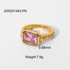 Jewelry Women's Retro Rectangular Emerald Pink Zircon Stainless Steel Geometric Ring Electroplated