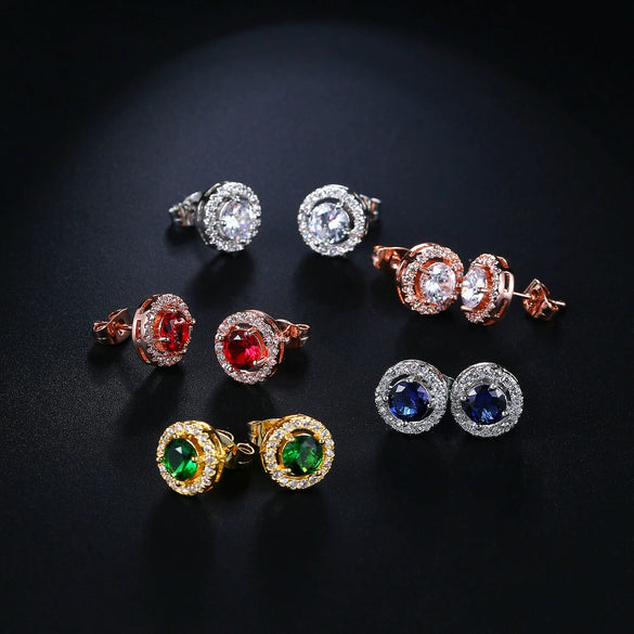 Jewelry Women's Round Earrings Brass Goldplated Geometric Mosaic With Artificial Gemstones And Semiprecious Stones