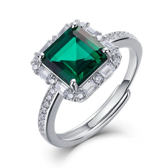 Jewelry Women's S925 Silver Ring Inlaid Cultivating Emeralds Geometric Style Set With Gems