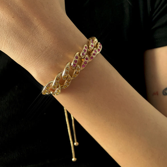 Jewelry Women's Simple Geometric Hollow Bracelet With Cuba Buckle Rhinestone Iron