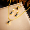 Jewelry Women's Vintage Inlaid Black Gem Square Stainless Steel Electroplating Snake Bone Chain Pendant Ring Earrings Necklace Suit