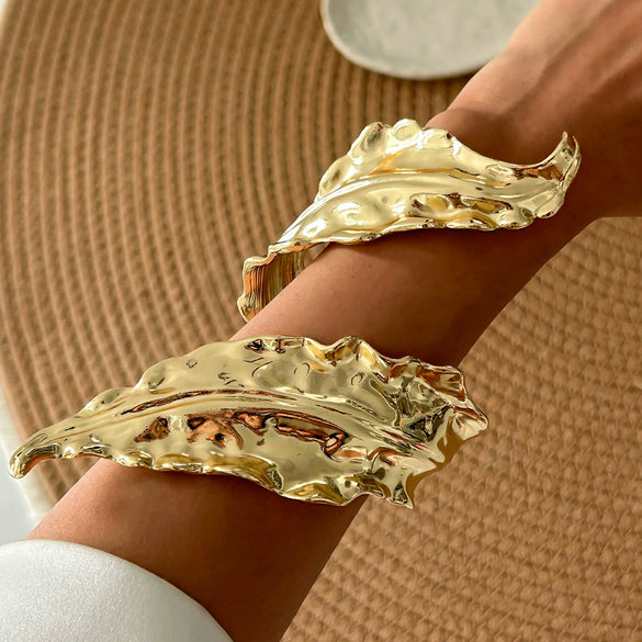 Jewelry Zinc Alloy Exaggerated Leaves Winding Opening Bracelet Electroplating