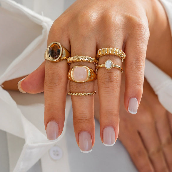 Jewelry Zinc Alloy Geometric Inlaid Ring Set Cold Style Electroplating For Women