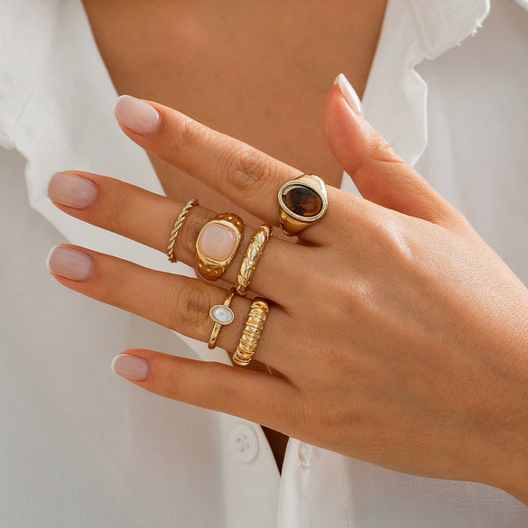 Jewelry Zinc Alloy Geometric Inlaid Ring Set Cold Style Electroplating For Women