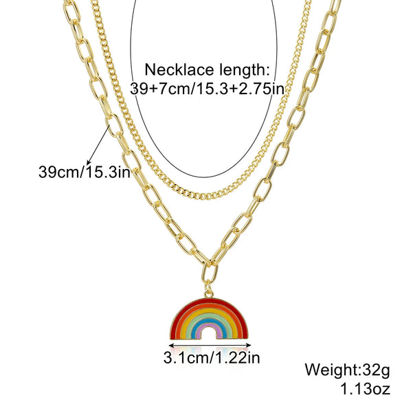 Jewelry Zinc Alloy Geometric Rainbow Pendant Clavicle Chain Multi Layer Couple Necklace