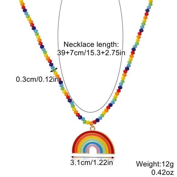 Jewelry Zinc Alloy Geometric Rainbow Pendant Clavicle Chain Multi Layer Couple Necklace