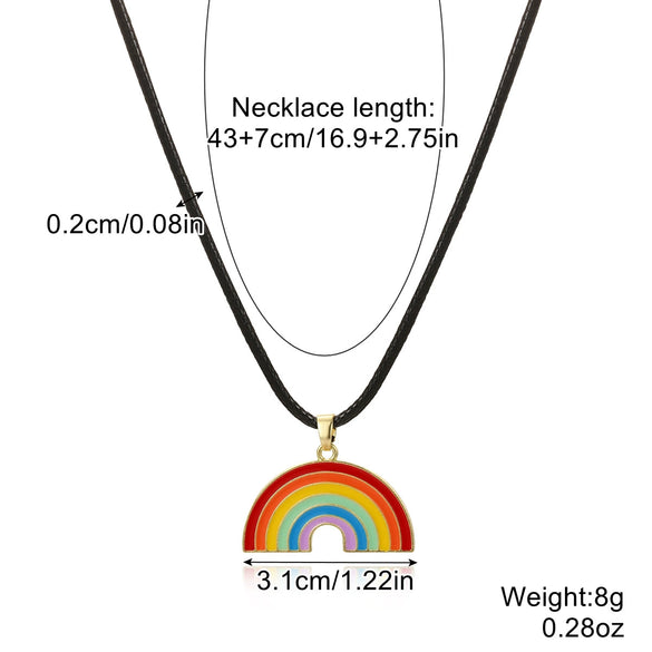 Jewelry Zinc Alloy Geometric Rainbow Pendant Clavicle Chain Multi Layer Couple Necklace