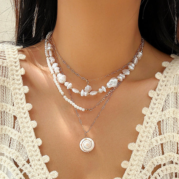 Jewelry Zinc Alloy Resin Beaded Necklace With Starfish Shell Star Shape Retro Electroplating For Women