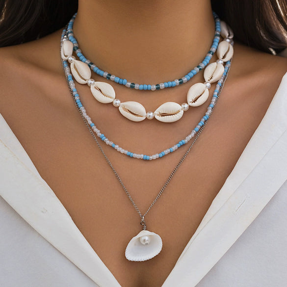 Jewelry Zinc Alloy Resin Beaded Necklace With Starfish Shell Star Shape Retro Electroplating For Women