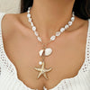 Jewelry Zinc Alloy Resin Beaded Necklace With Starfish Shell Star Shape Retro Electroplating For Women