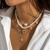 Jewelry Zinc Alloy Resin Beaded Necklace With Starfish Shell Star Shape Retro Electroplating For Women