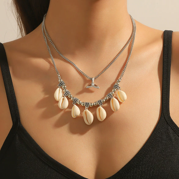 Jewelry Zinc Alloy Simple Style Electroplating Shell Pendant Necklace And Bracelet For Women