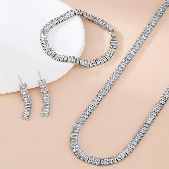 Jewelry Zircon Inlaid Copper Bamboo Chain Threepiece Set Necklace Earrings Bracelet