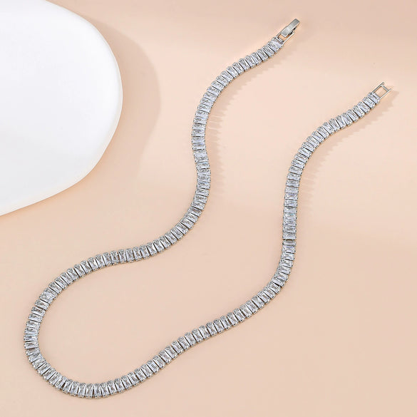 Jewelry Zircon Inlaid Copper Bamboo Chain Threepiece Set Necklace Earrings Bracelet
