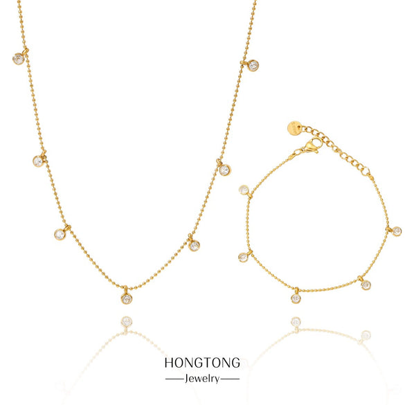 Jewelry Zircon Pendant Necklace And Bracelet Geometric Design Electroplated