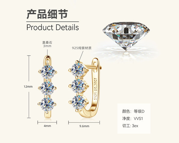 Joker Style Geometric Moissanite S225 Silver Earrings Jewelry